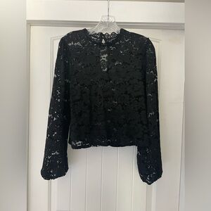 wild fable Black Floral Lace Long-Sleeve Blouse